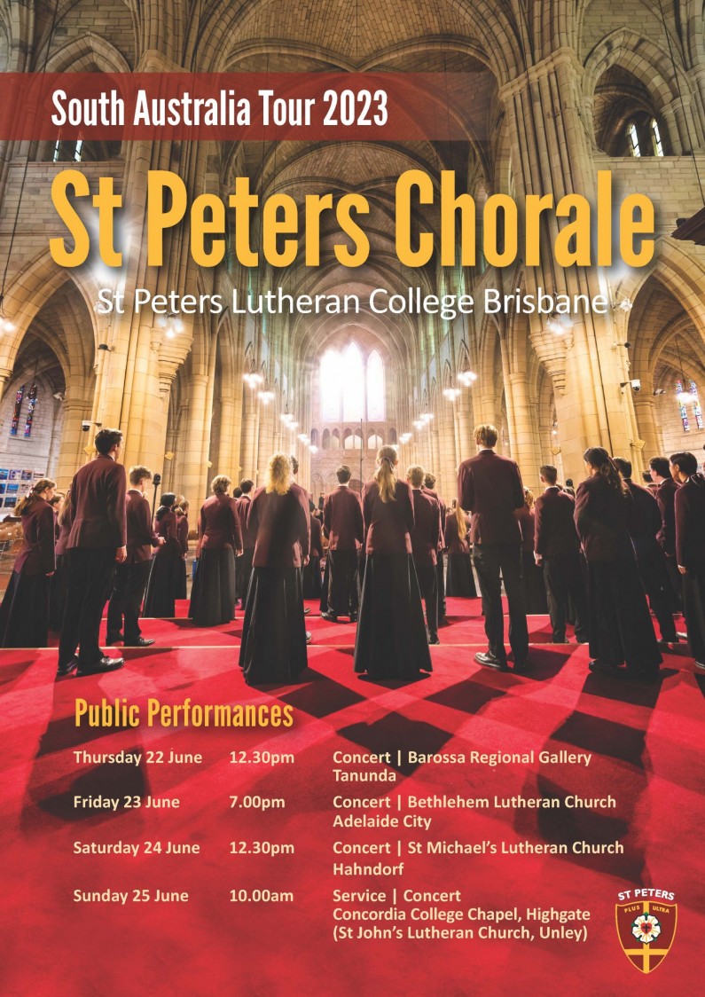 St Peters Lutheran College Chorale South Australian Tour Poster 2023 A5
